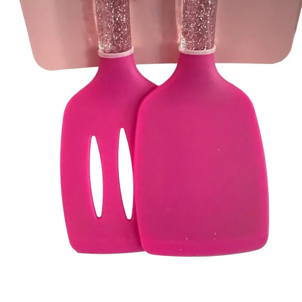 Juicy Couture Home Pink Glitter Silicone Spatula Set 2 Pc BPA Free New